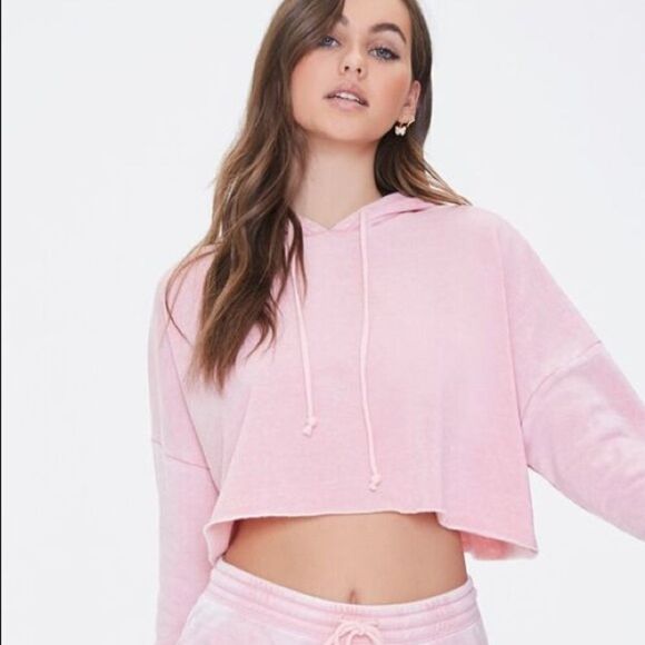 ✨F21 Cropped Raw Hem Hoodie✨ - Picture 1 of 9